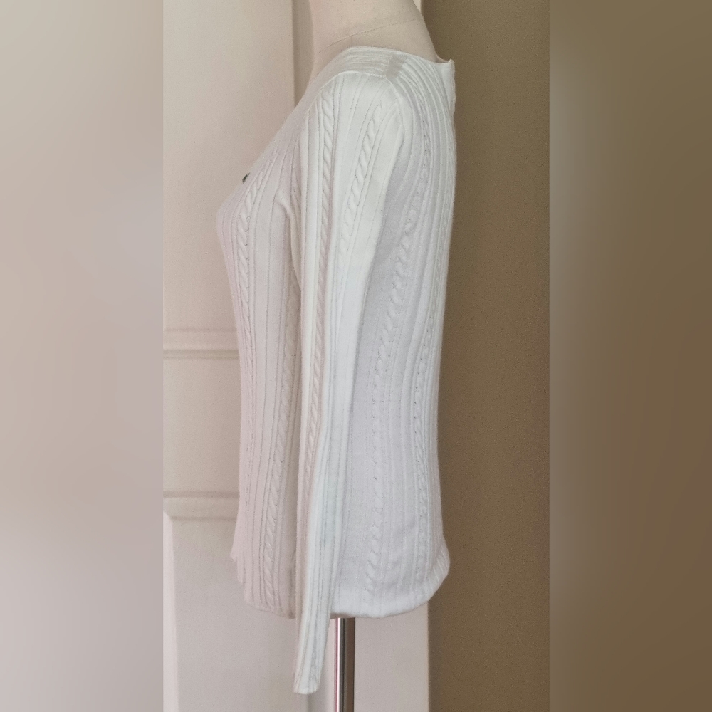 Lacoste ladies white cable jumper size 10-12 cotton Poly blend made in France - Picture 2 of 5